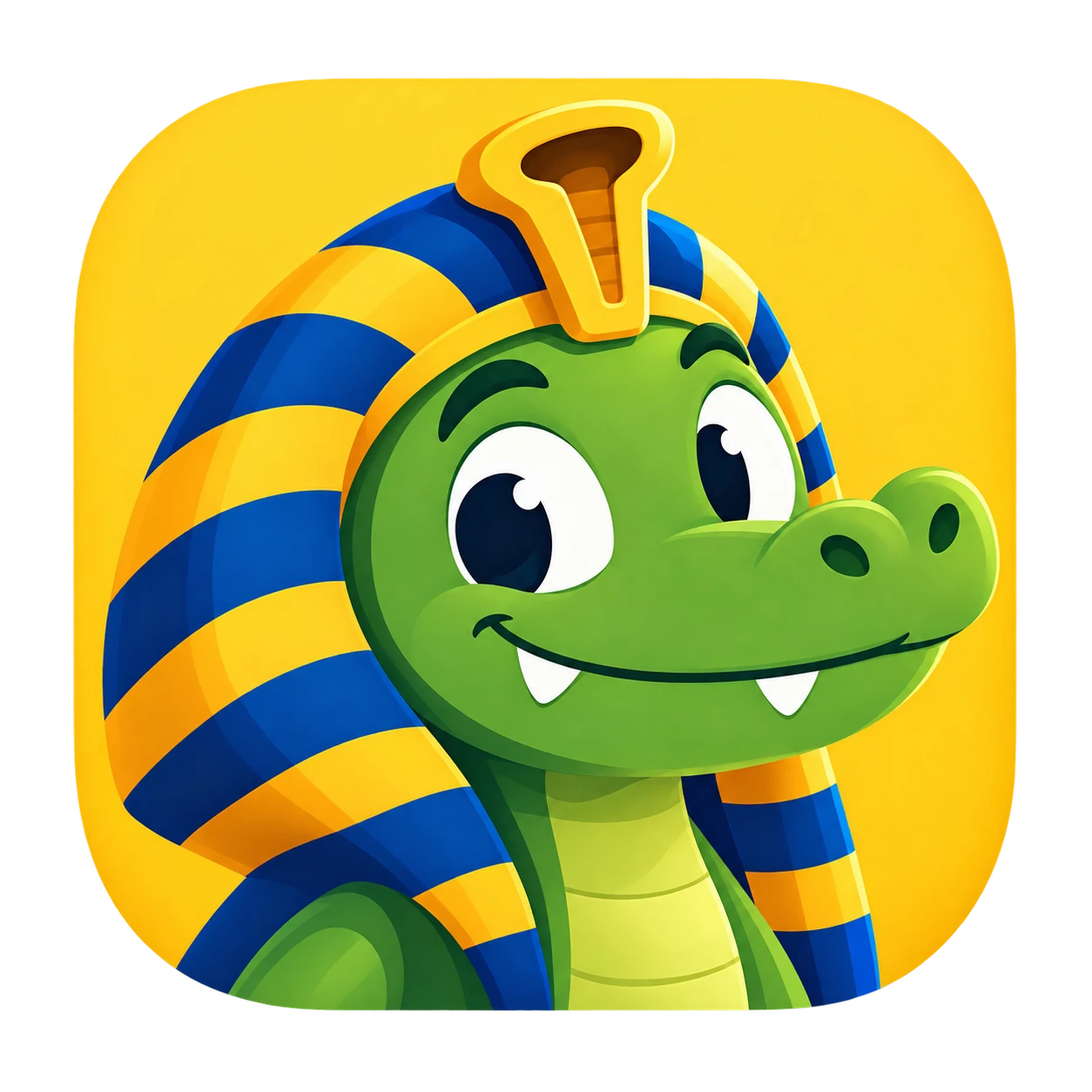 The Mashi app icon: Sobek, a smiling green crocodile in a blue-and-gold pharaoh headdress, on yellow.